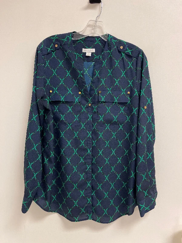 Women's Blouse with Lapel CollarBlouse Long Sleeve By Charter Club In Blue & Green, Size: M