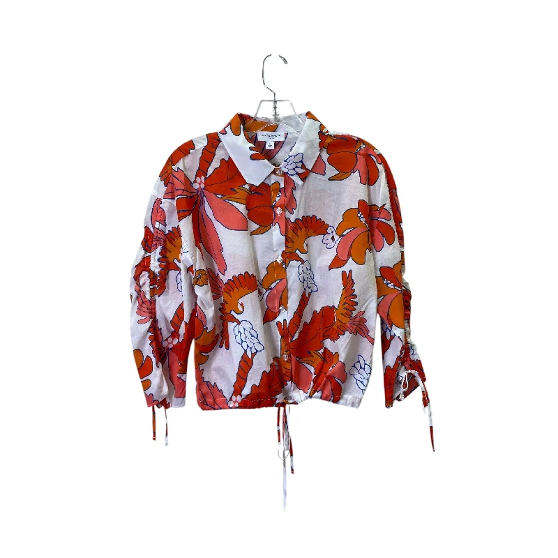 Women's Blouse with V-Shaped CollarBlouse 3/4 Sleeve By Marc New York In Orange & White, Size:M