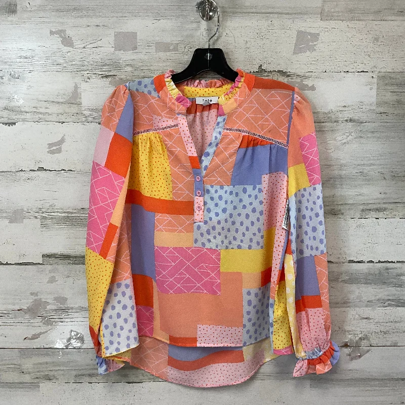 Women's Blouse with Low CollarBlouse Long Sleeve By Fate In Orange, Size: S