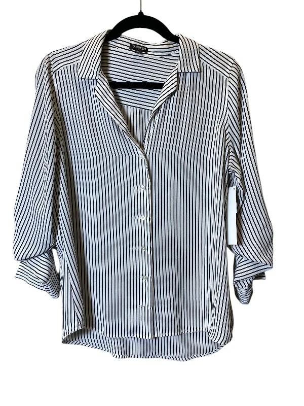 Women's Blouse with Sweetheart CollarBlouse Long Sleeve By Express In Striped Pattern, Size: M