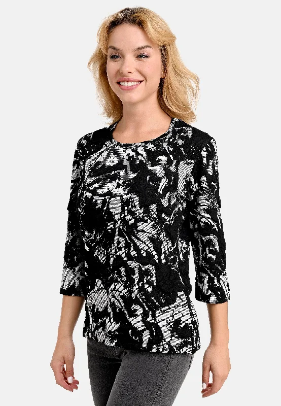 Women's Blouse with ShirringFine Line Print Top