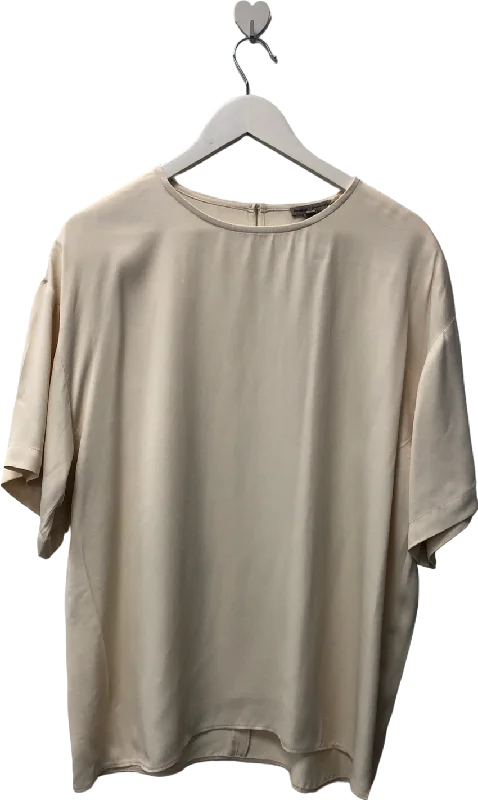 Women's Lapel Collar SweatersRiver Island Cream Short Sleeved Satin Shirt UK 10