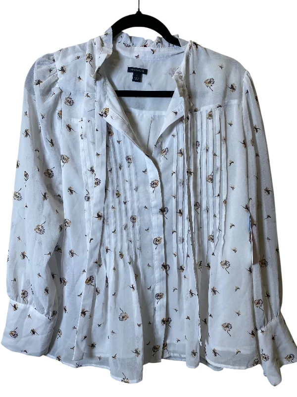 Women's Blouse with Sweetheart CollarBlouse Long Sleeve By Ann Taylor In Floral Print, Size: L