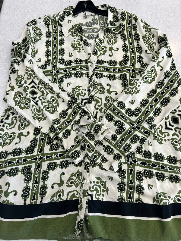 Women's Blouse with Square NeckBlouse Long Sleeve By Cato In Green & White, Size: 3x