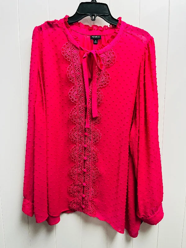 Women's Blouse with Shawl CollarBlouse Long Sleeve By Torrid In Pink, Size: 3x