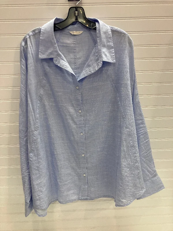 Women's Blouse with Narrow CollarBlouse Long Sleeve By Caslon In Blue, Size: 3x