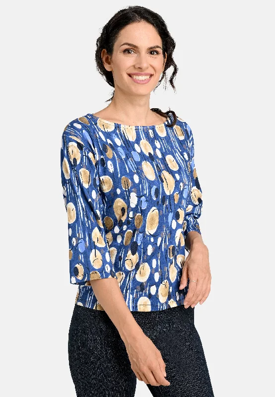 Women's Blouse with Lapel CollarPeacock Print Top