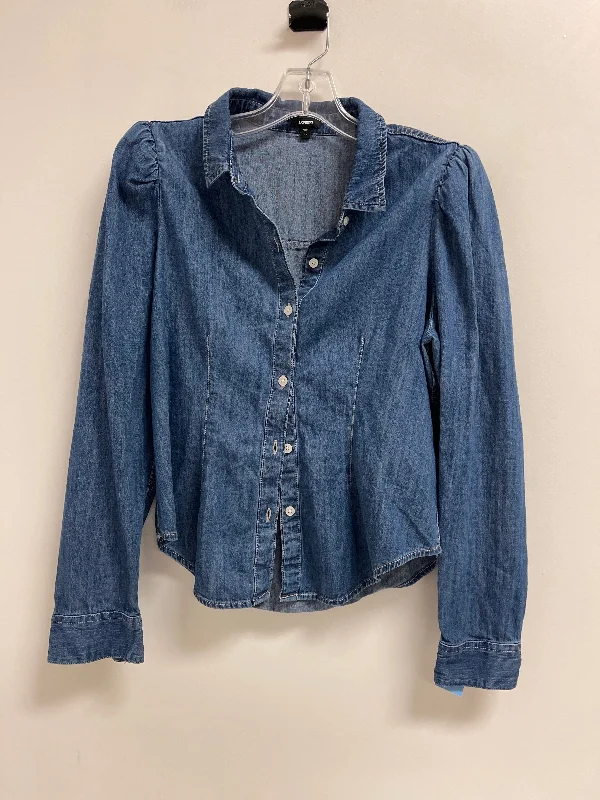 Women's Blouse with ZipperBlouse Long Sleeve By Express In Blue Denim, Size: M