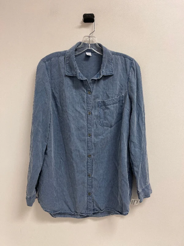 Women's Blouse with Collarless DesignBlouse Long Sleeve By Old Navy In Blue Denim, Size: M