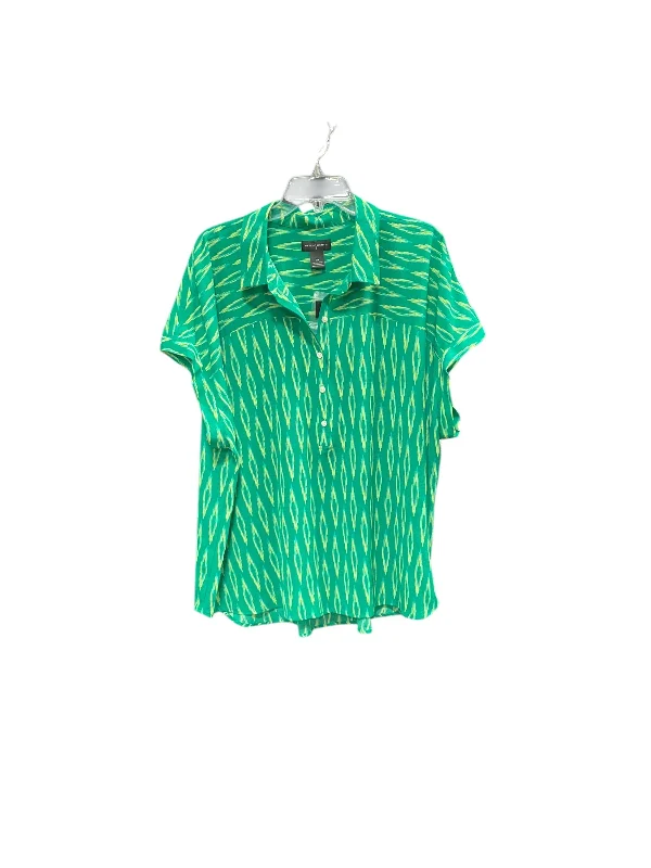 Women's Blouse with High CollarBlouse Short Sleeve By Investments In Green & Yellow, Size: 2x