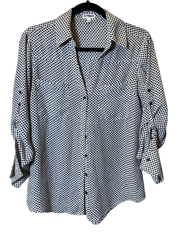 Women's Blouse with Boat CollarBlouse Long Sleeve By Express In Polkadot Pattern, Size: M