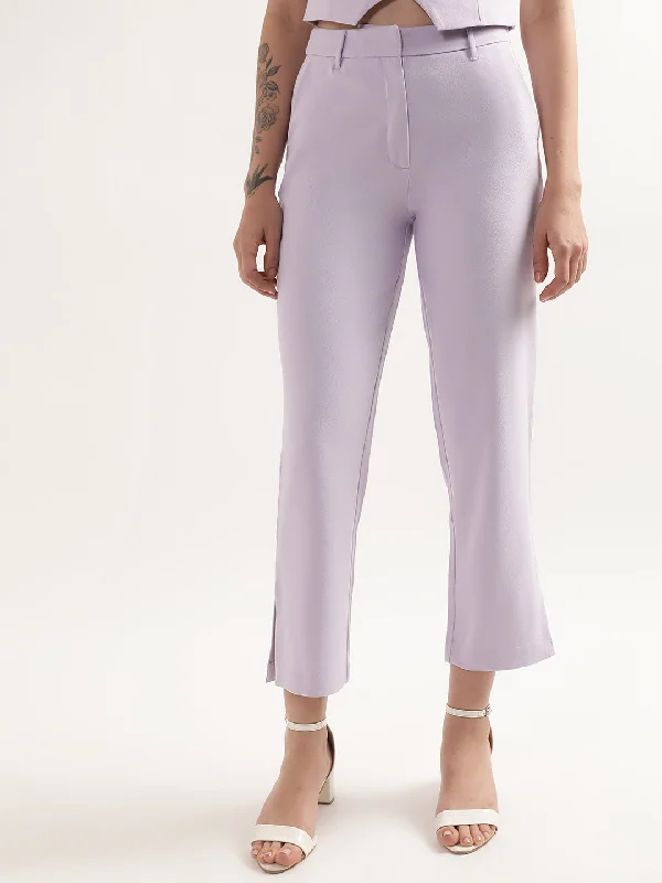 Women's Short-Sleeve BlouseCentre Stage Women Lilac Solid Slim Fit Trouser