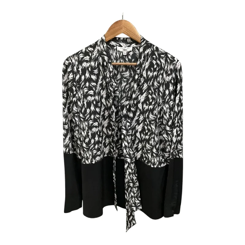 Women's Blouse with Lapel CollarBlouse Designer By Derek Lam In Black & White, Size: L