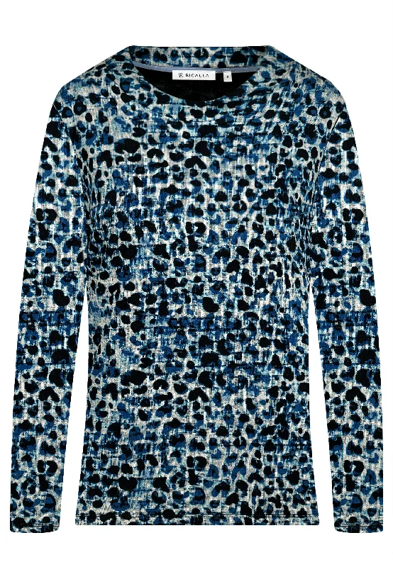 Women's Blouse with V-Shaped CollarFaded Leo Print Top