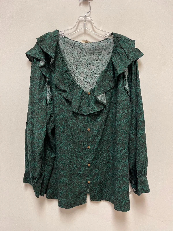 Women's Blouse with SleevelessBlouse Long Sleeve By Terra & Sky In Green, Size: 3x