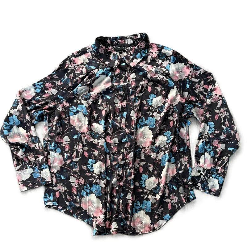 Women's Blouse with Boat CollarBlouse Long Sleeve By Torrid In Floral Print, Size: 2x