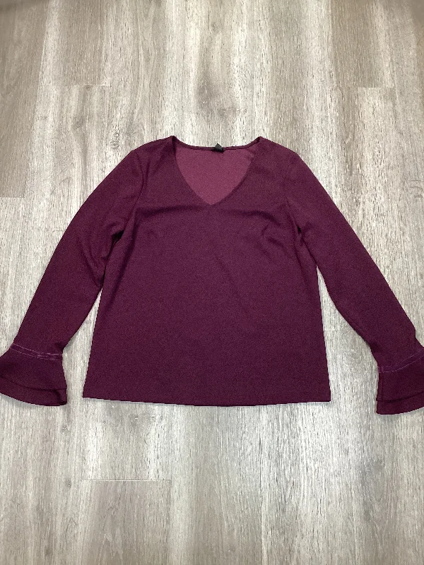 Women's Blouse with Puffed SleevesBlouse Long Sleeve By Ann Taylor In Maroon, Size: S