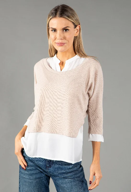 Women's Blouse with Asymmetrical Hem2 in 1 Look Knit Pullover