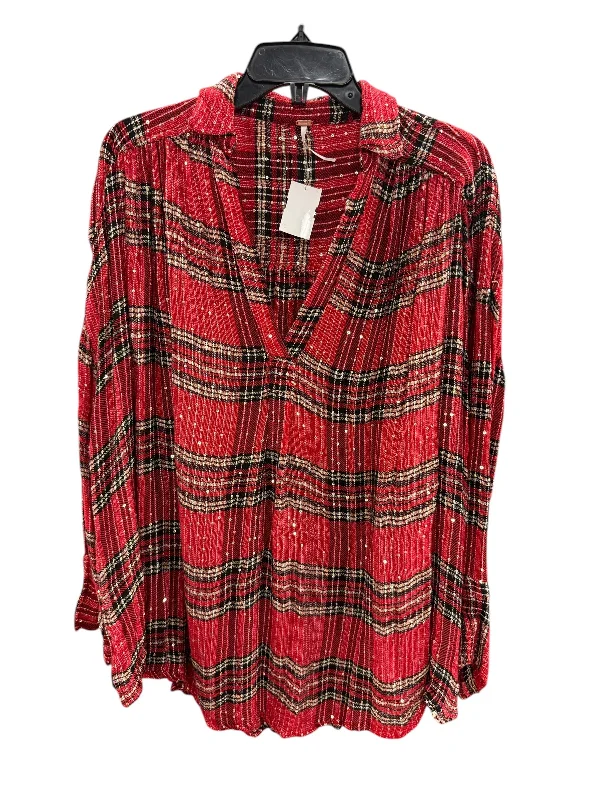 Women's Blouse with Lapel CollarBlouse Long Sleeve By Free People In Red, Size: S