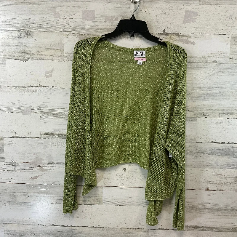 Women's Gathered SweatersCardigan By FUTURE COLLECTIVE In Green, Size: 1x