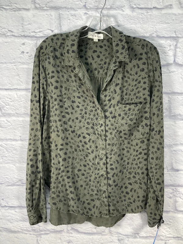 Women's Blouse with Asymmetrical HemBlouse Long Sleeve By Cloth & Stone In Green & Grey, Size: L