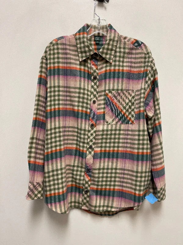 Women's Blouse with Shawl CollarBlouse Long Sleeve By Wild Fable In Plaid Pattern, Size: S