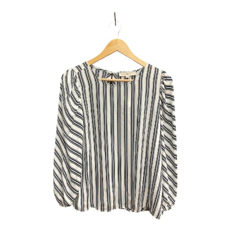 Women's Blouse with Collarless NeckBlouse Long Sleeve By Loft In Striped, Size: Xxl