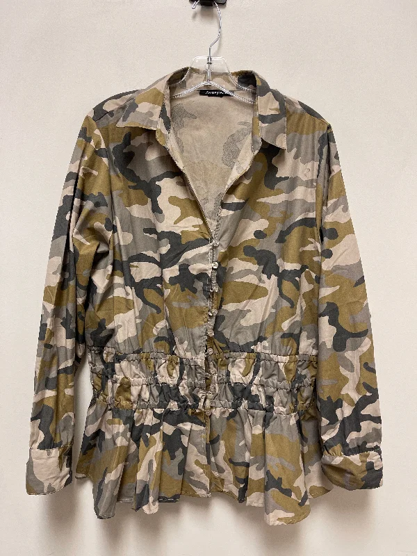 Women's Blouse with Shawl CollarBlouse Long Sleeve By Ashley Stewart In Camouflage Print, Size: M