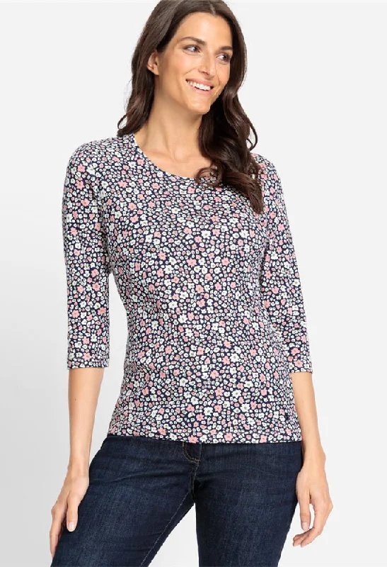 Women's Blouse with Mandarin CollarFine Floral Top