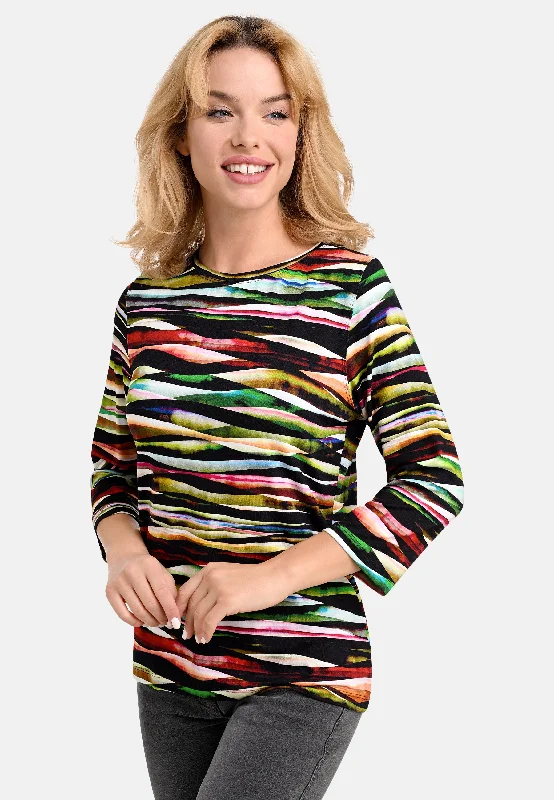 Women's Blouse with Keyhole NeckWavy Stripe Print Top