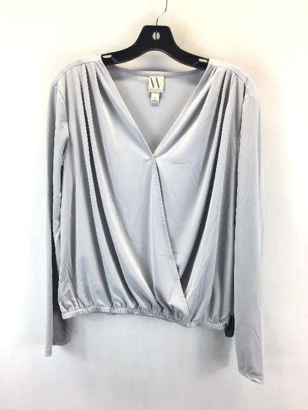 Women's V-Neck BlouseBlouse Long Sleeve By Worthington In Grey, Size: M