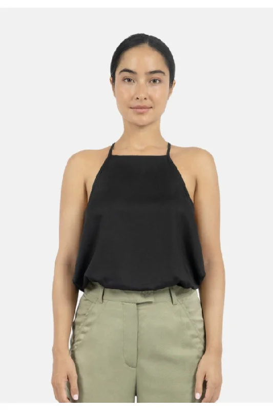 Women's Blouse with Boat CollarVancouver Slip top in Blacak