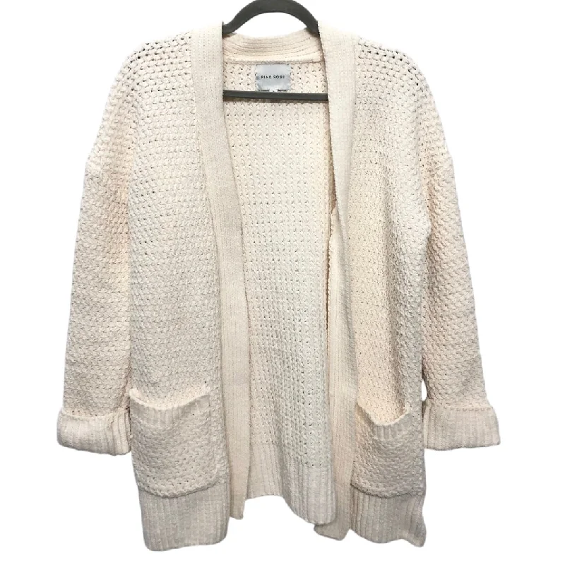 Women's Chunky Knit SweatersCardigan By Pink Rose In Cream, Size: L