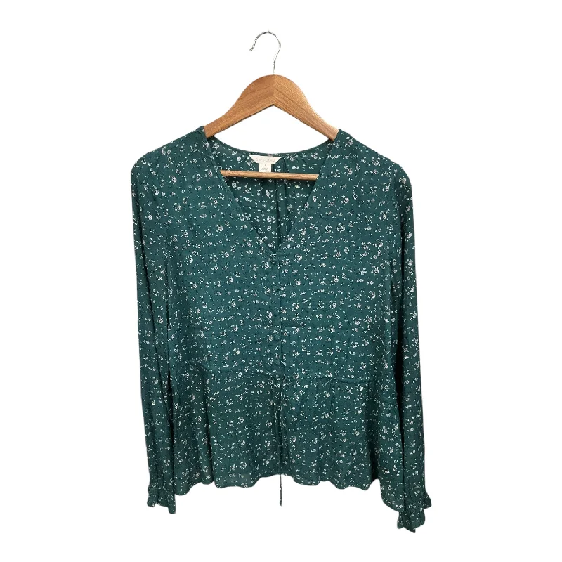 Women's Blouse with Rounded CollarBlouse Long Sleeve By Caslon In Green, Size: S