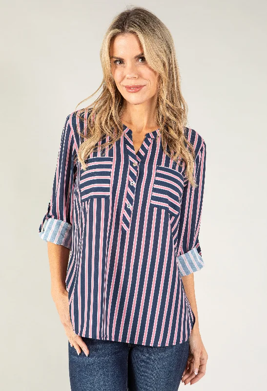 Women's Blouse with Shawl CollarStriped V Neck Top