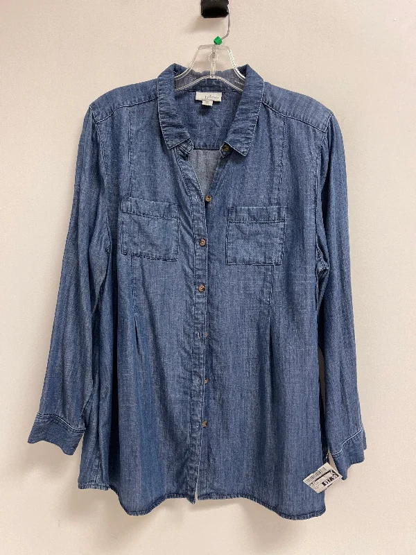 Women's Blouse with BeltBlouse Long Sleeve By J. Jill In Blue Denim, Size: Lp