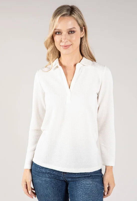 Women's Blouse with Peter Pan CollarWaffle Textured Polo Neck Top