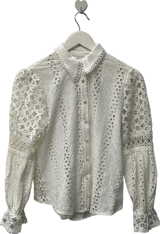 Women's Shirt Collar SweatersRiver Island White Frill Cut Long Sleeved Shirt UK 8