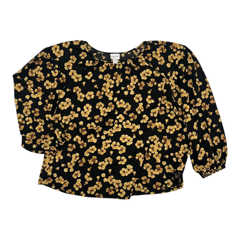 Women's Blouse with Boat CollarBlouse Ls By Ava & Viv In Black & Gold, Size:Xl