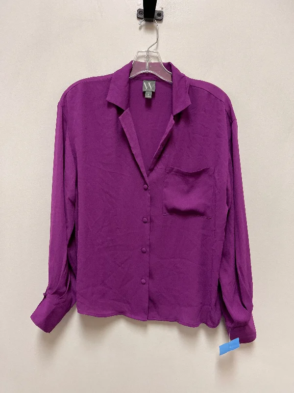 Women's Blouse with Cropped LengthBlouse Long Sleeve By Worthington In Purple, Size: M