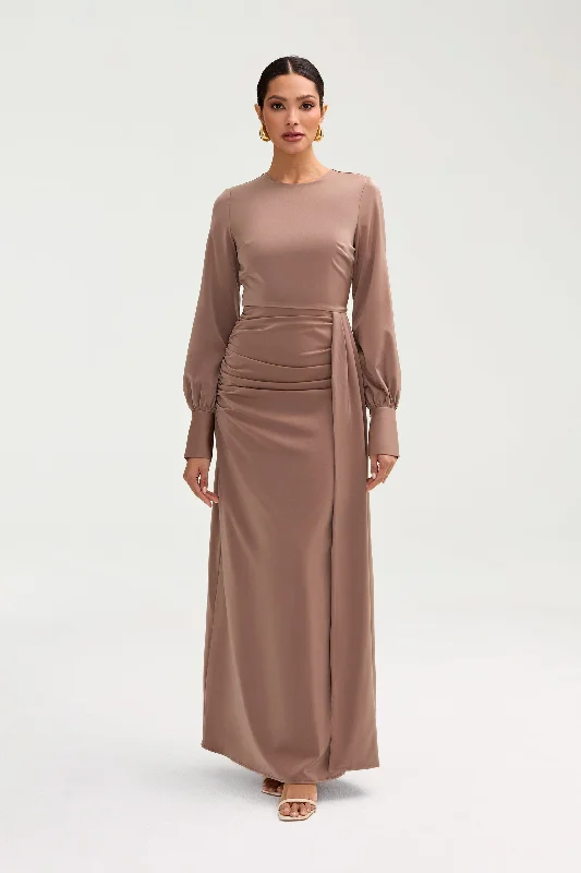 Women's Halter DressesLaylani Satin Rouched Maxi Dress - Taupe