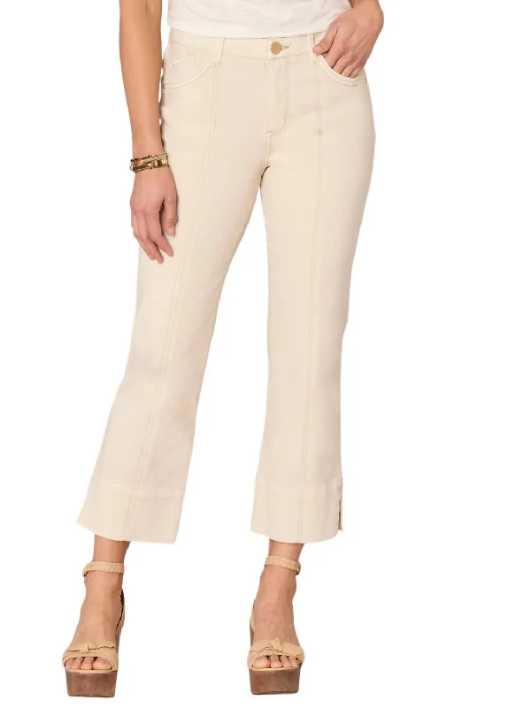 Women's Jodhpurs with Long Length"ab"solution Comfortable Seam Slit Hem Kick Flare Pants In Ecru