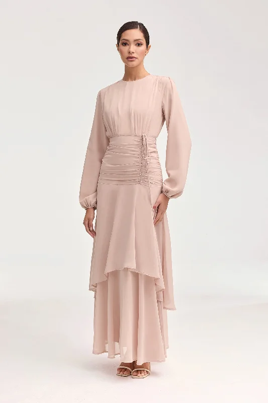 Women's Long-Sleeve DressesNarjis Side Rouched Maxi Dress - Jasmine Pink