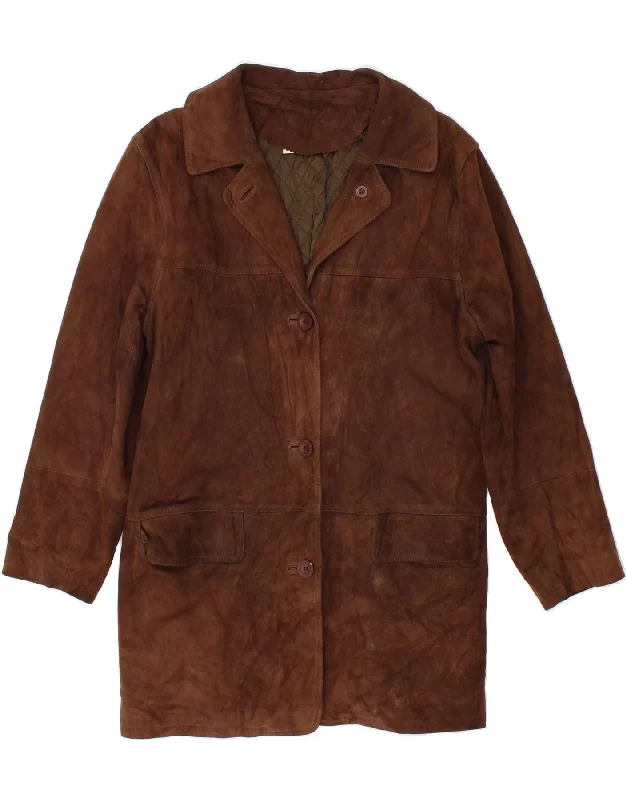 Women's Coats with Fur Trimmed HoodCONBIPEL Womens Suede Overcoat IT 42 Medium Brown Leather