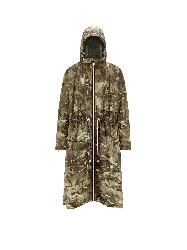 Women's Coats with Fur Trimmed ZipperParka con Cappuccio Camouflage Multicolor