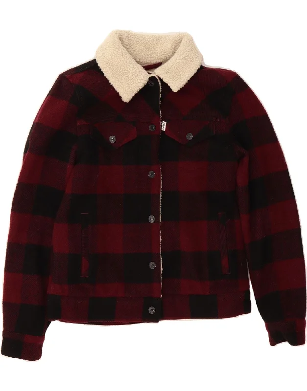 Women's Coats with SleevesLEVI'S Womens Sherpa Jacket UK 6 XS Red Check Wool