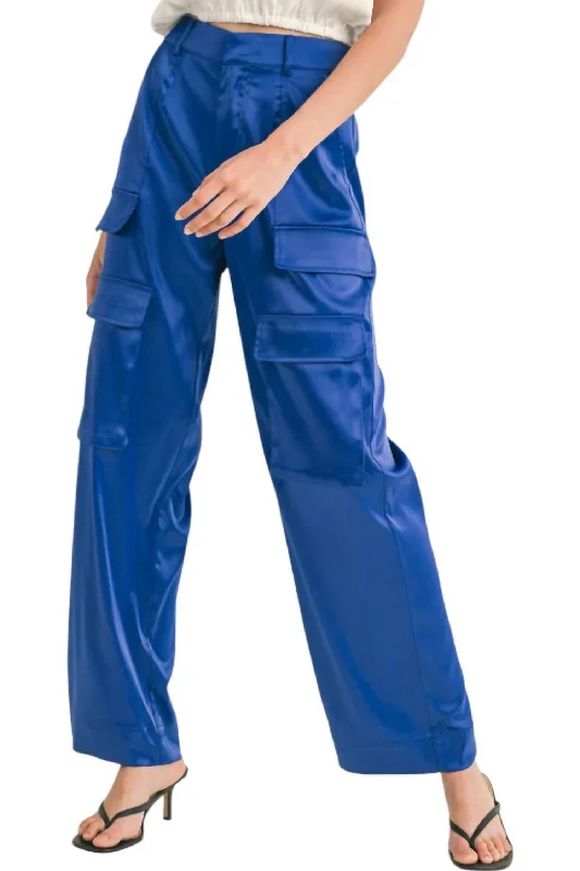 Women's Jodhpurs with Flared LegCassie Satin Cargo Pants In Slate Blue