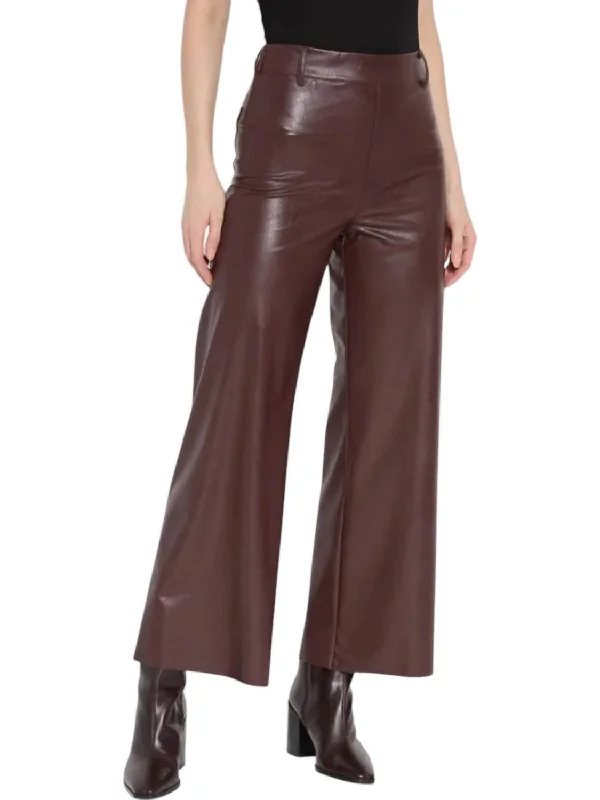 Women's Jodhpurs with Square CollarVegan Leather Wide Leg Pants In Deep Burgundy