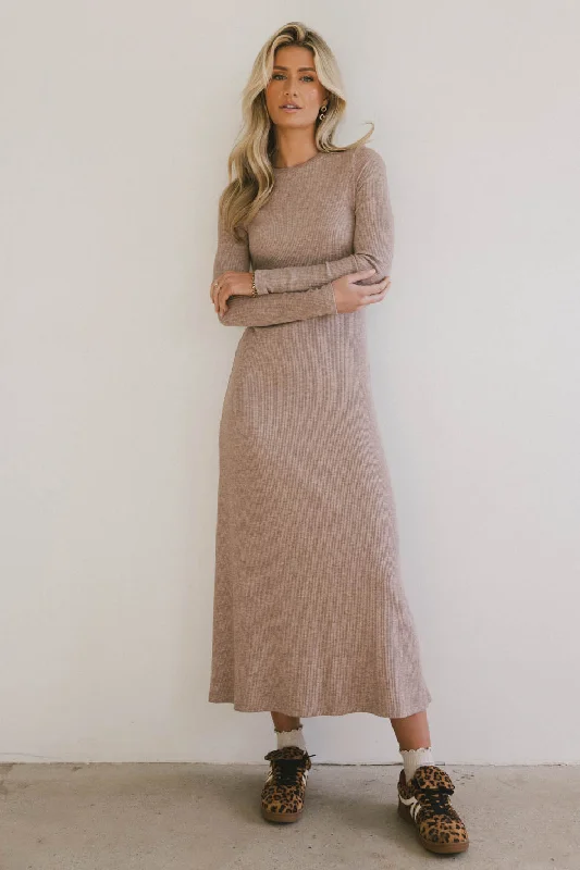 Women's High Collar DressesLynette Ribbed Maxi Dress in Taupe