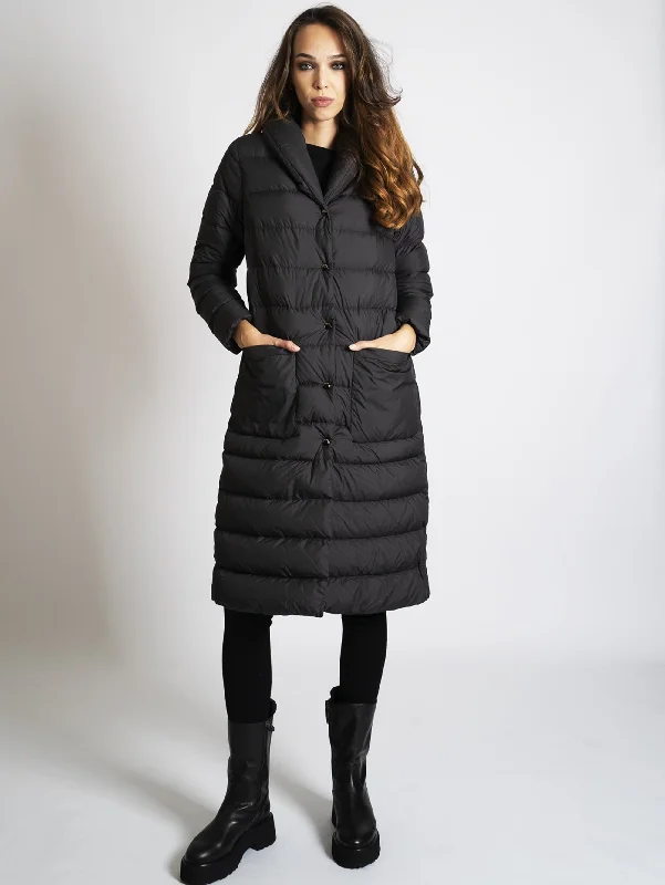 Women's Coats with Fur TrimPiumino Lungo in Micro Fibra Nero